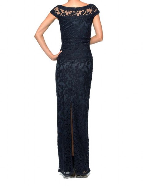 画像2: Tadashi Shoji タダシショージ Embroidered Banded Lace Gown  ネイビー (2)
