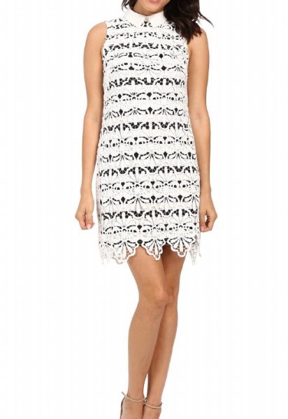 画像2: 【Natalie Morales愛用】Adrianna Papell アドリアナパペル Collared Lace Shift Dress (2)