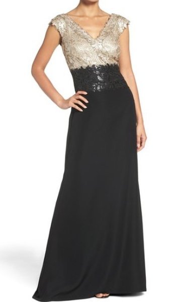 画像1: Tadashi Shoji タダシショージ　Sequin Woven Fit & Flare Gown ブラック (1)