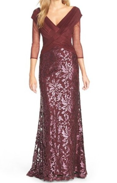 画像1: Tadashi Shoji  タダシショージ  Sequin Lace Gown　Auburn (1)