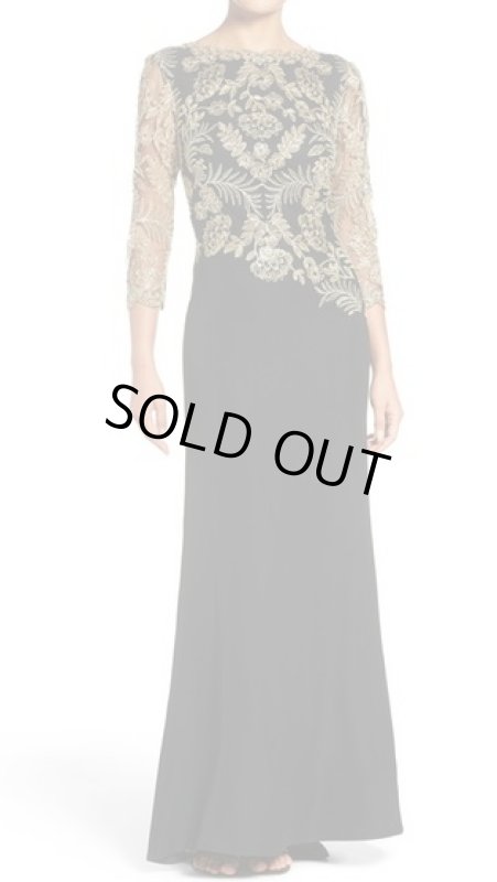 画像1: Tadashi Shoji  パーティードレス　Embroidered Woven Gown ブラック (1)