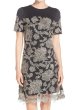 画像1: Tadashi Shoji タダシショージ     Short-Sleeve Floral Overlay Sheath Cocktail Dress ブラック (1)