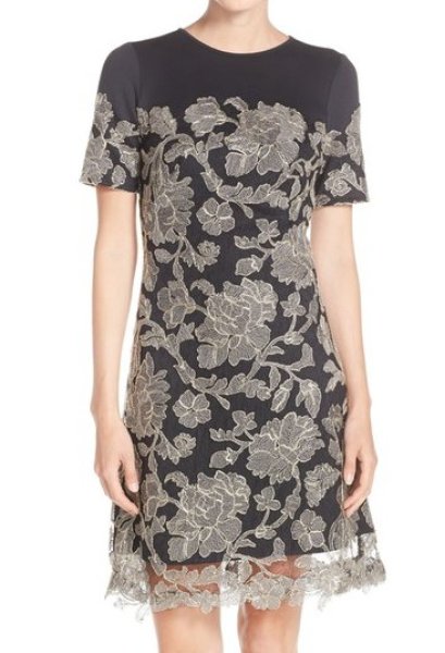 Tadashi Shoji タダシショージ Short Sleeve Floral Overlay Sheath