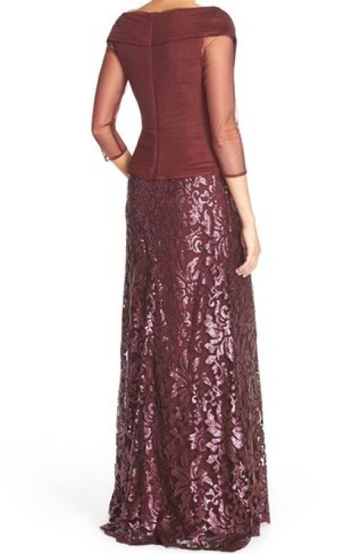 画像2: Tadashi Shoji  タダシショージ  Sequin Lace Gown　Auburn  09252 (2)