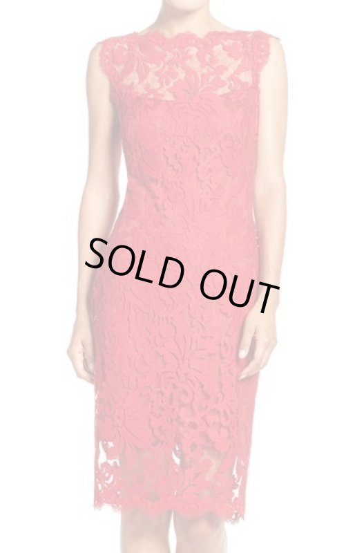 画像1: Tadashi Shoji  タダシショージ   Embroidered Cotton Blend Sheath Dress 　レッド系 (1)