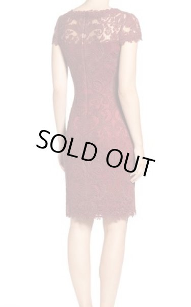 画像2: 【雑誌掲載】Tadashi Shoji  タダシショージ Corded Embroidery on Tulle Cap Sleeve Dress AUBURN  (2)