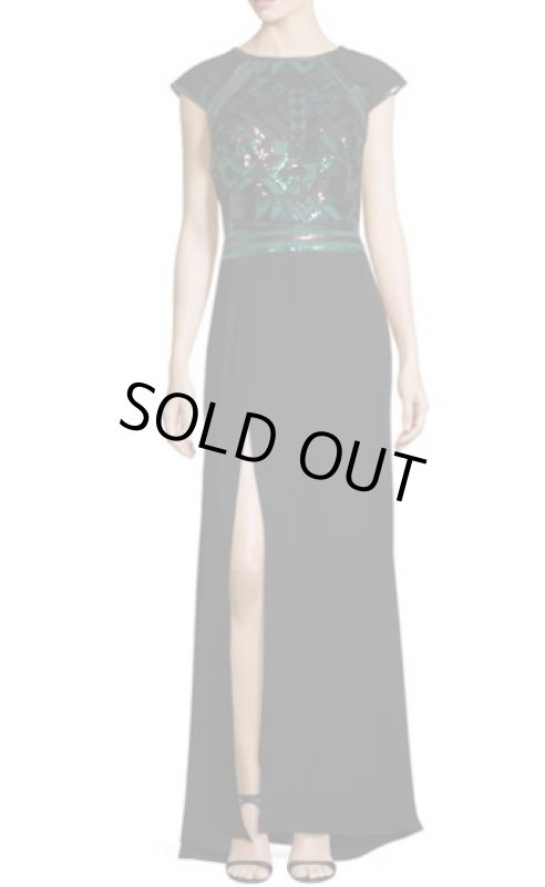 画像2: Tadashi Shoji  パーティードレス Geometric Sequined Crepe Gown ブラック (2)