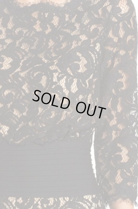 画像3: Tadashi Shoji タダシショージ    Pleat Waist Lace Blouson Dress ブラック (3)