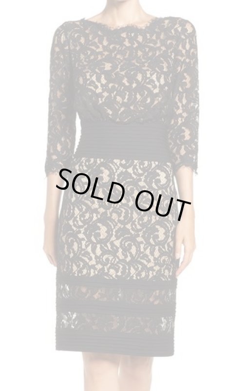 画像1: Tadashi Shoji タダシショージ    Pleat Waist Lace Blouson Dress ブラック (1)