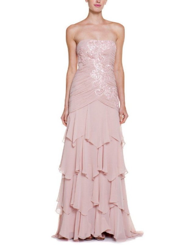 画像1: 即発！【平野綾さんに衣装提供】Sue Wong ビーズ刺繍 ティアード シフォン ルーシュ ロングドレス  10201 (1)