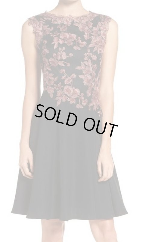 画像1: 【馬場典子さんご着用】Tadashi Shoji  パーティードレス　Embroidered Crepe Fit & Flare Dress　Mauve ブラック　 (1)