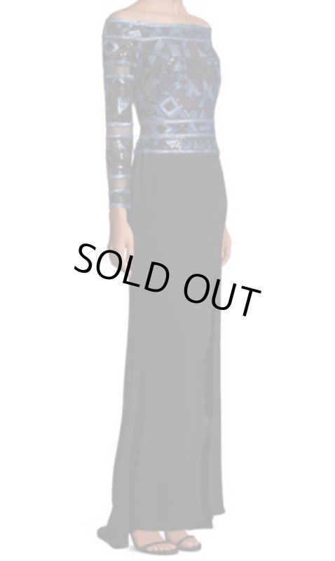 画像3: Tadashi Shoji  パーティードレス Embellished Off-The-Shoulder Gownブラック (3)