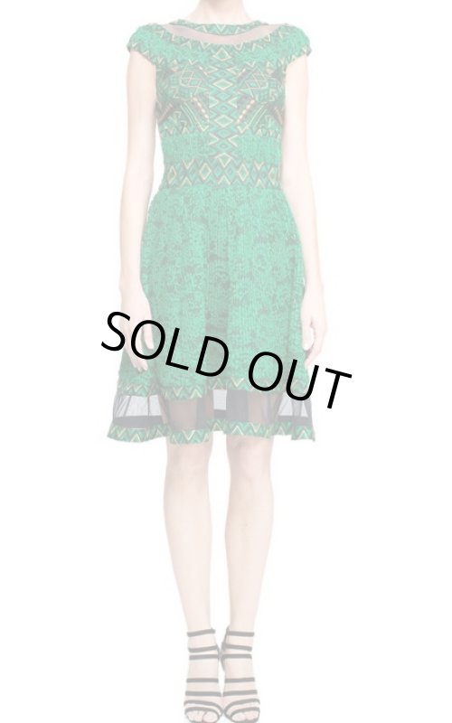 画像1: 再販売【シェリーさんご着用】Tadashi Shoji タダシショージ　Jungle Green Cap Sleeve Abuja Dress　グリーン系 (1)