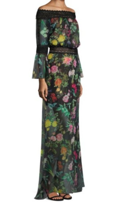 画像4: セール再販売！Tadashi Shoji タダシショージ　Missy-8 Off-the-Shoulder Floral Printed Sheer Gown ブラック  08091 (4)