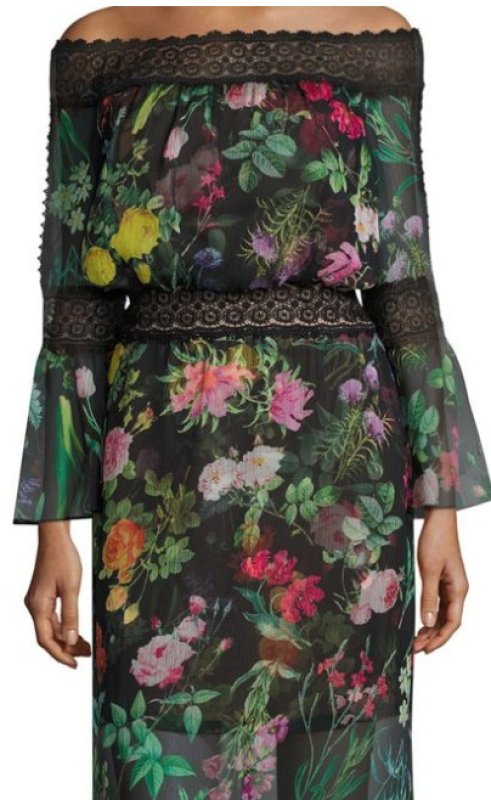 画像3: セール再販売！Tadashi Shoji タダシショージ　Missy-8 Off-the-Shoulder Floral Printed Sheer Gown ブラック  08091 (3)