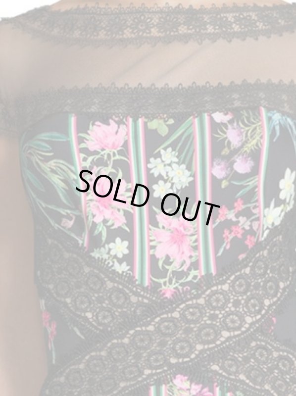 画像2: 1点のみ即発！Tadashi Shoji タダシショージ　Missy-8 Sheer Floral Sheath Dress　ブラック (2)