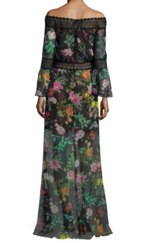 画像5: セール再販売！Tadashi Shoji タダシショージ　Missy-8 Off-the-Shoulder Floral Printed Sheer Gown ブラック  08091 (5)