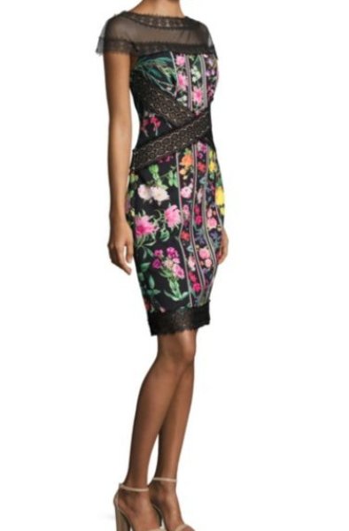 画像3: Tadashi Shoji タダシショージ Missy-8 Sheer Floral Sheath Dress ブラック (3)