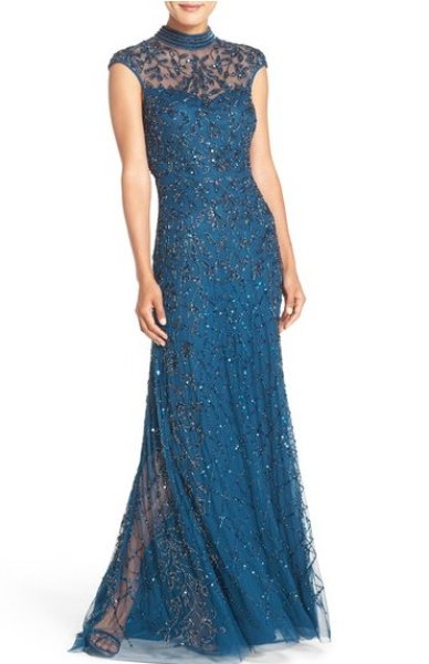 画像1: Adrianna Papell　アドリアナパペル　　Embellished Mesh Gown (1)