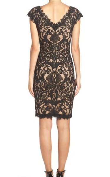 画像2: Tadashi Shoji  タダシショージ  Corded Lace Tulle Sheath Dress ブラック (2)