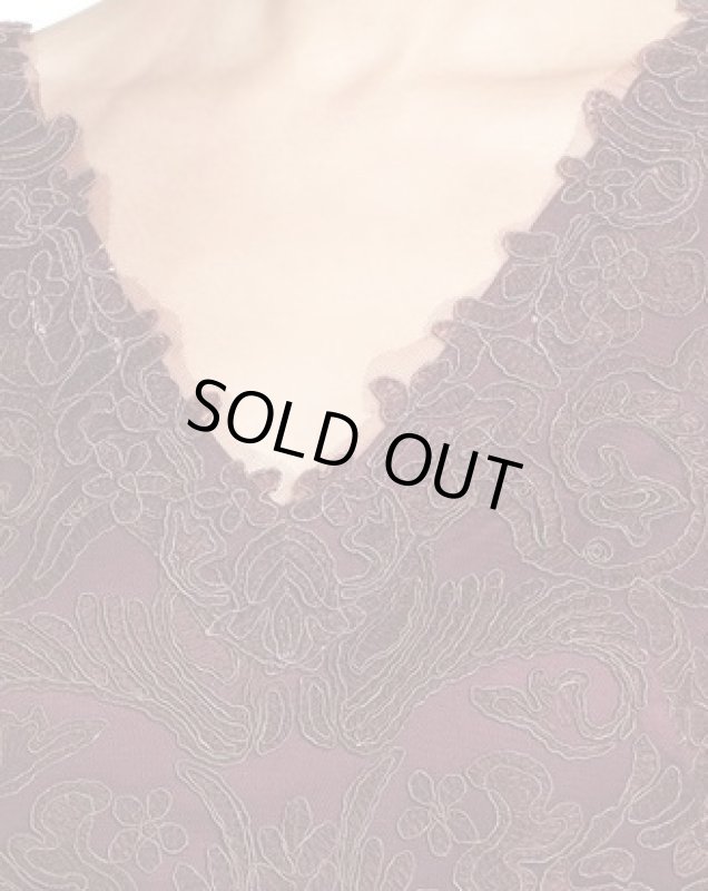 画像3: Tadashi Shoji  タダシショージ 　Corded Lace Tulle Sheath Dress　ブラックベリー (3)