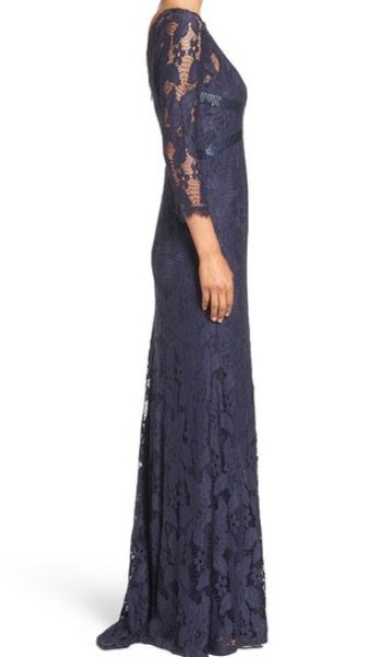 画像3: Adrianna Papell　アドリアナパペル パーティードレス　　Illusion Yoke Lace Gown ネイビー (3)