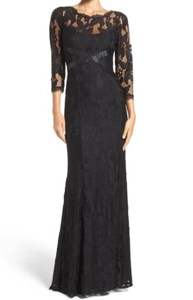 画像1: Adrianna Papell　アドリアナパペル パーティードレス　　Illusion Yoke Lace Gown ブラック (1)