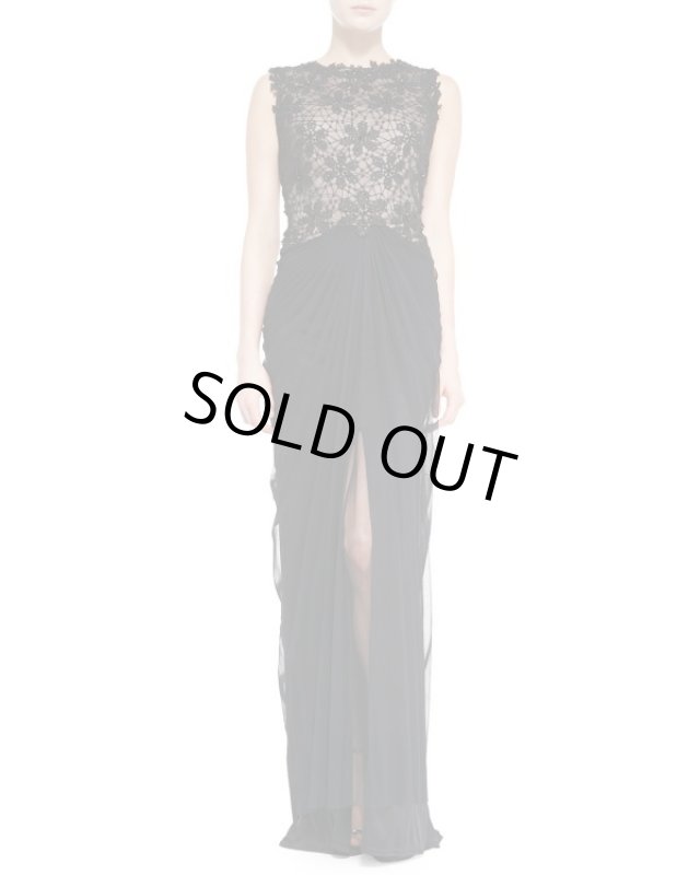 画像1: 再販売【松本まりかさん、真琴つばささんに衣装提供】Tadashi Shoji  タダシショージ　Sleeveless Lace-Bodice Gown　ブラック (1)