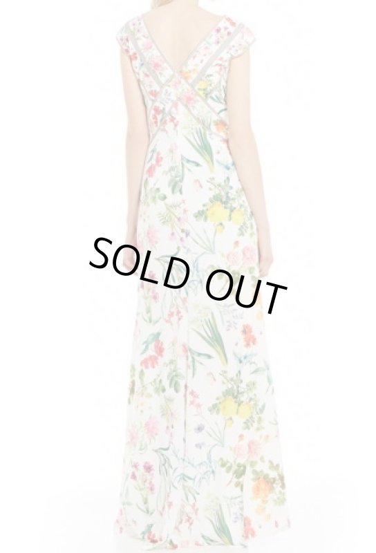画像2: Tadashi Shoji タダシショージ　 Cap Sleeve V-Back Floral Chiffon Gown　ホワイト (2)