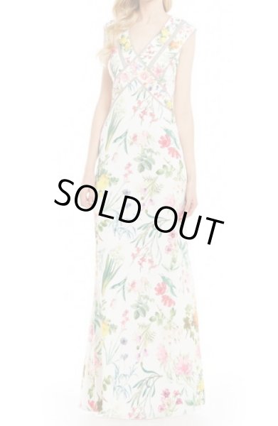 画像1: Tadashi Shoji タダシショージ　 Cap Sleeve V-Back Floral Chiffon Gown　ホワイト (1)