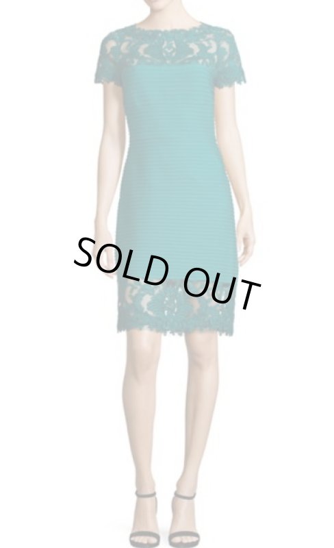 画像1: Tadashi Shoji  タダシショージ　Lace Detail Pintucked Dress アクアブルー (1)
