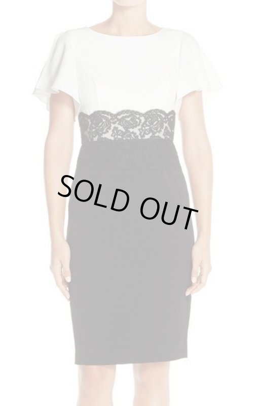 画像1: Adrianna Papell アドリアナパペル　Lace Waist Crepe Sheath Dress (1)