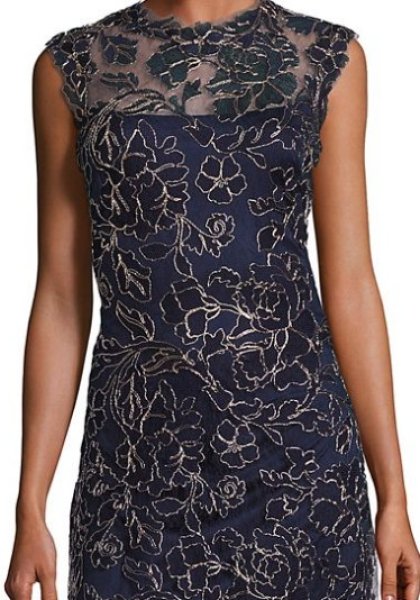 画像2: サイズ追加!【田中みな実さんご着用】Tadashi Shoji      Lace Sleeveless Dress ネイビー (2)