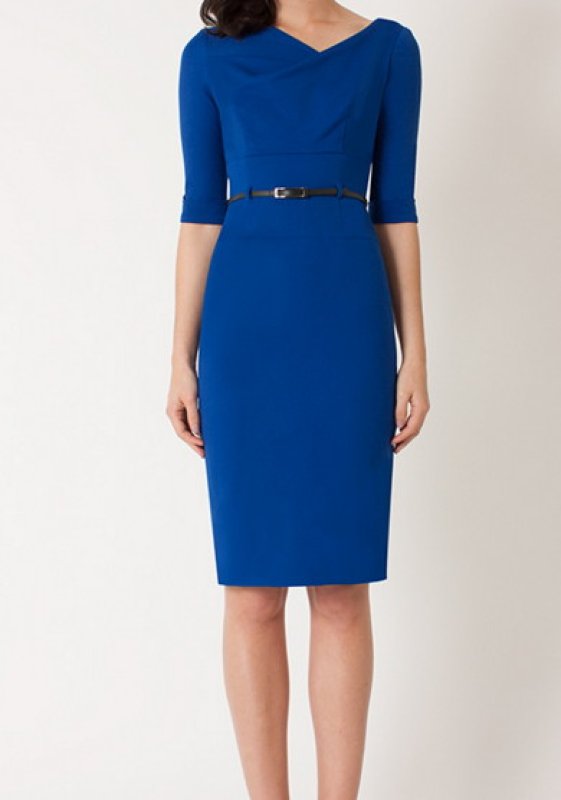 画像1: 【ドラマ使用】Black Halo ７分袖Jackie O Dress  コバルト  10104 (1)