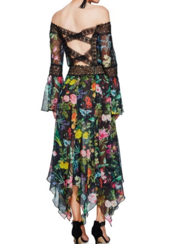 画像2: 再販売【ニッキーリード愛用】Tadashi Shoji タダシショージ　Zoe Floral Dress ブラック (2)