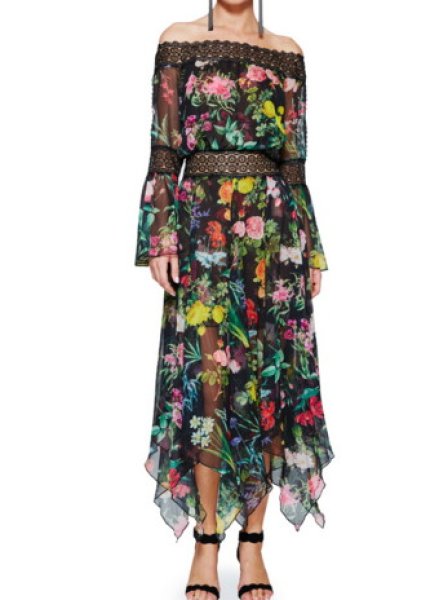 画像1: 再販売【ニッキーリード愛用】Tadashi Shoji タダシショージ　Zoe Floral Dress ブラック (1)