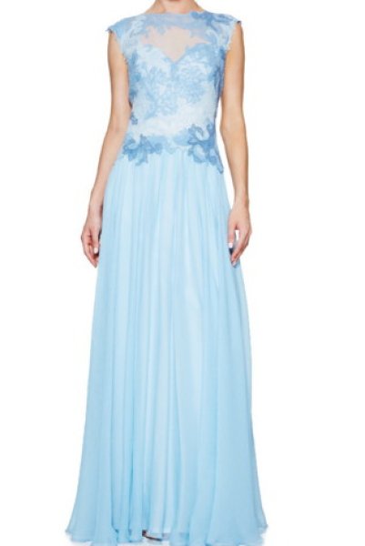 画像1: Tadashi Shoji タダシショージ　Cap Sleeve Evening Gown　ブルー系 (1)