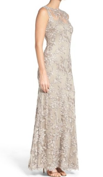 画像3: Tadashi Shoji   タダシショージ Embroidered Tulle Gown ベージュ系 (3)