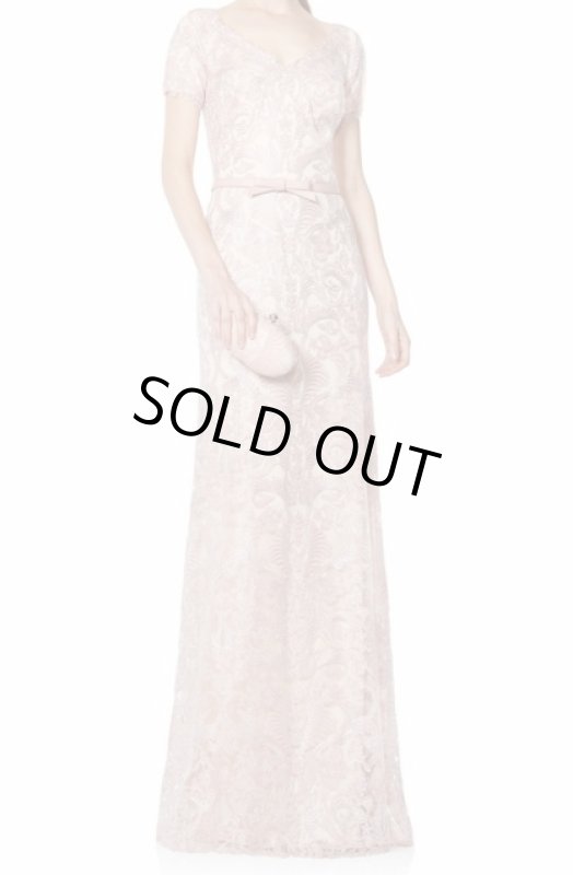 画像1: Tadashi Shoji タダシショージ　Short Sleeved Lace Topped Gown ピンク (1)