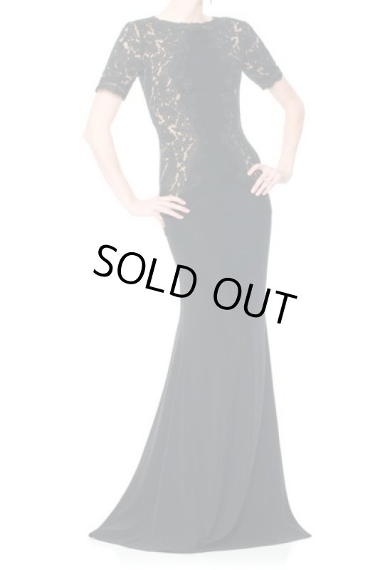 画像1: Tadashi Shoji タダシショージ　Lace-Insert Gown　ブラック (1)