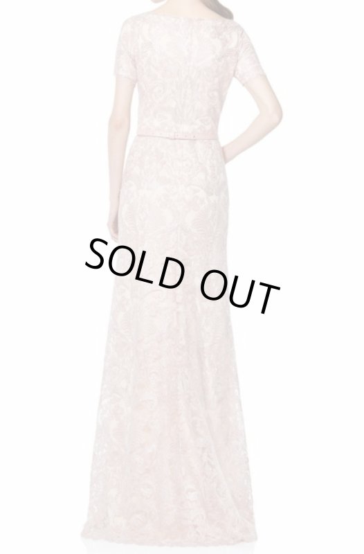 画像2: Tadashi Shoji タダシショージ　Short Sleeved Lace Topped Gown ピンク (2)