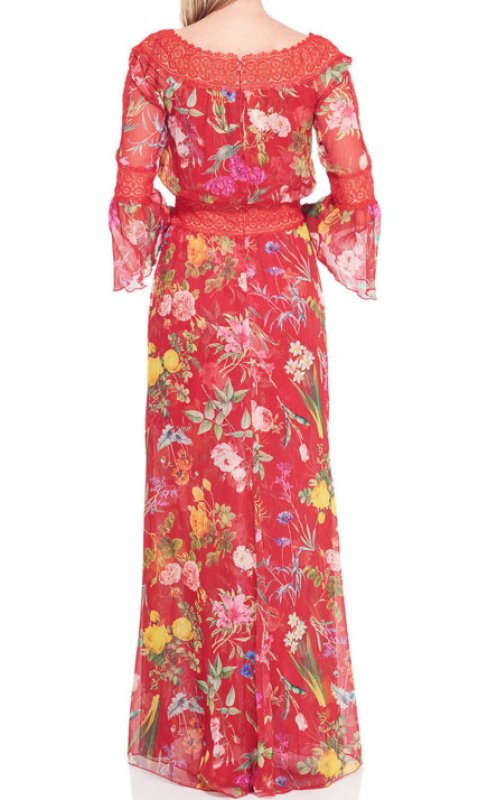 画像2: セール！Tadashi Shoji タダシショージ　Missy-8 Off-the-Shoulder Floral Printed Sheer Gown　 レッド系 (2)