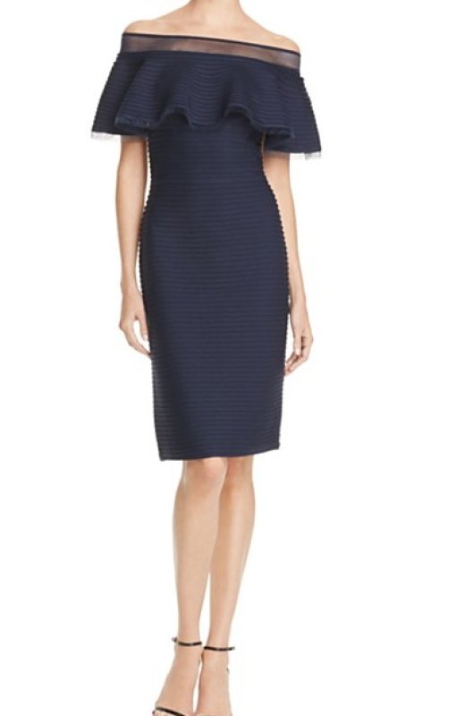 画像1: Tadashi Shoji タダシショージ   Solid Off-The-Shoulder Dress ネイビー  03054 (1)