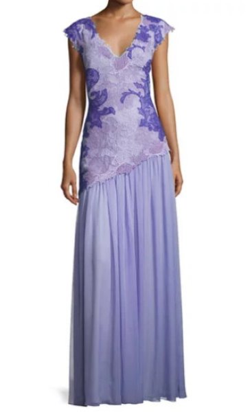 画像1: Tadashi Shoji  タダシショージ  イブニングドレスCap-Sleeve Lace & Chiffon Gown (1)