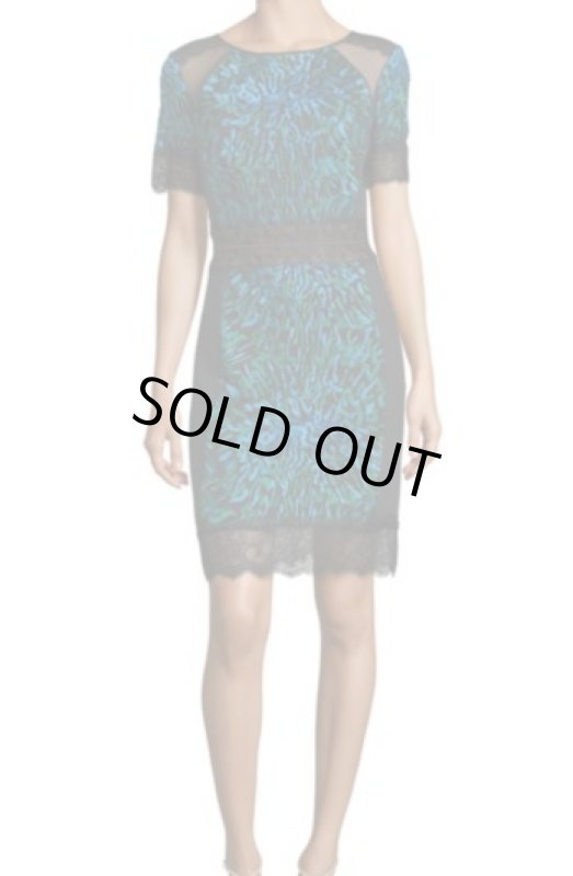 画像1: Tadashi Shojiタダシショージ 　Short Sleeve Lace Cocktail Dress ブルー系、グリーン系 (1)