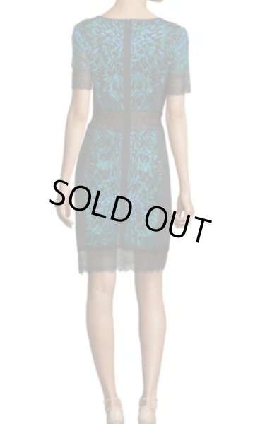 画像4: Tadashi Shojiタダシショージ  Short Sleeve Lace Cocktail Dress ブルー系、グリーン系 (4)
