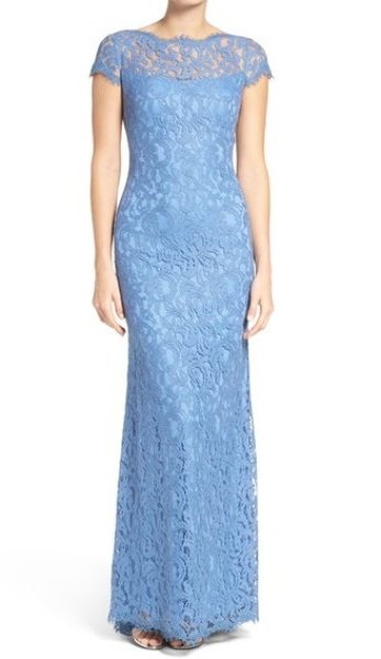 画像1: 再販売！Tadashi Shoji  タダシショージ   Lace Gown ブルーストーン (1)
