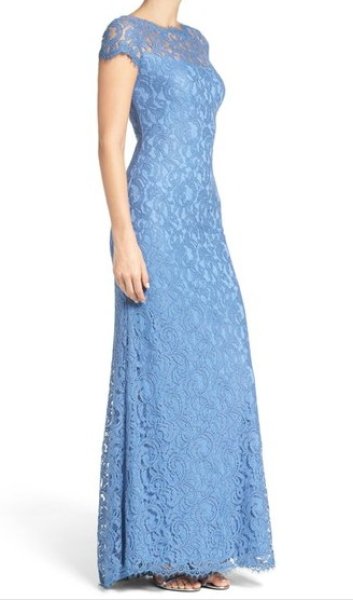 画像3: 再販売!Tadashi Shoji  タダシショージ   Lace Gown ブルーストーン (3)