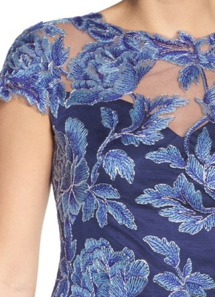画像3: Tadashi Shoji タダシショージ Embroidered Mesh Dress ブルー系  (3)