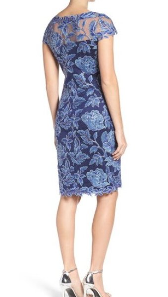 画像2: Tadashi Shoji タダシショージ Embroidered Mesh Dress ブルー系  (2)